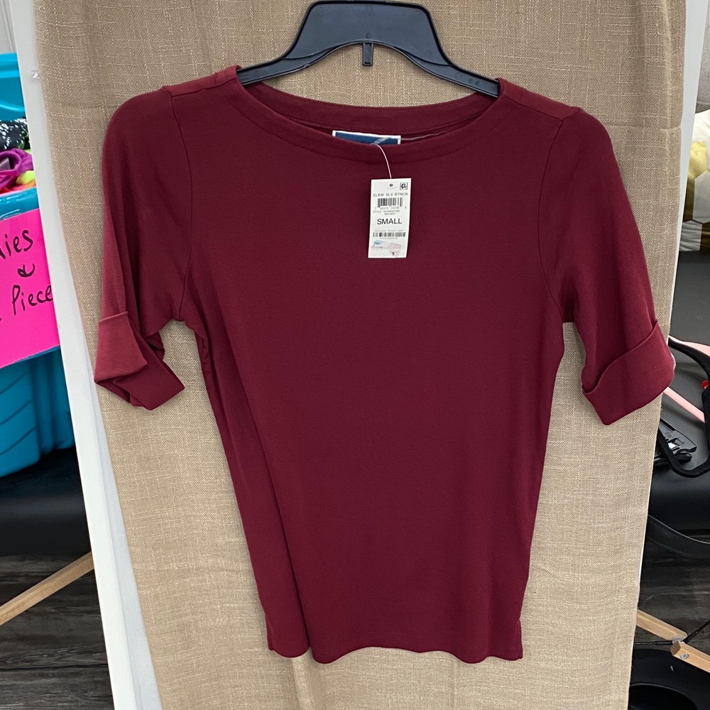 Karen Scott Burgundy Short-Sleeve Knit Top